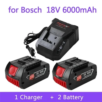 18V Aku 6.0 Ah Bosch Electric Drill 18V Laetav Li-ion Aku BAT609, BAT609G, BAT618, BAT618G, BAT614 + 1Charger
