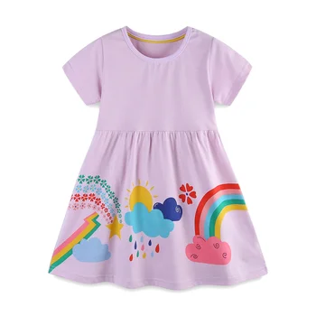 2-7T Lühikesed Varrukad Beebi Printsessi Kleidid Suvel Tüdrukud Lepinguosalise Kleit Rainbow Prindi Laste Riided Väikelapse Kleidid