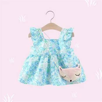 2-Osaline Summer Baby Kleit+Cartoon Kott Väike Tüdruk Avatud Õlapaelast Lill Seelik Väikelapse Mugav Vabaaja Varrukateta Seelik