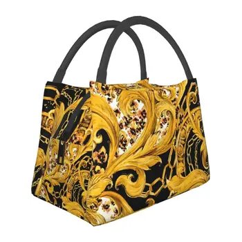 Custom Kuld Barokk Pits Õmblusteta Muster Lunch Bag Naiste Termilise Külmik Isoleeritud Lunch Box Office Reisi