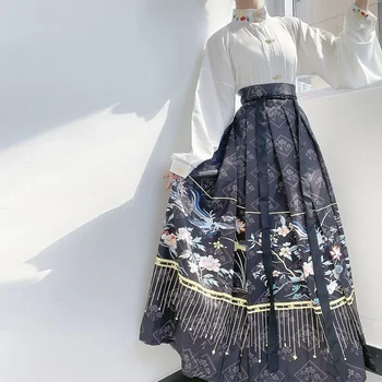 Hanfu Hobune-nägu Seelik Naiste Hiina Traditsiooniline Vintage Hanfu Pleats Seelik Mitut Värvi Komplektid 2023 Töö Streetwear Plisseeritud