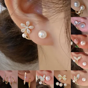 Korea Vintage Crystal Pearl Kõrvarõngad Naistele Ehted Kõrge-klassi Luksus Tsirkoon Lill, Liblikas Leaf Naiste Kõrvarõngad