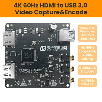 LCC380 4K 60Hz HDMI-USB3.0 Capture Kaart Live Broadcast, 1080P60 HDMI UVC Loop Out ja Audio Segamine, Line in+Kõlar