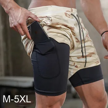 M-5XL Mens 2 IN 1 Streetwear Fitness Püksid Valge Hingav Jogger lühikesed Püksid Spordisaalid Kulturismis Kiire Kuiv Vaba aja veetmise Töötab lühikesed Püksid