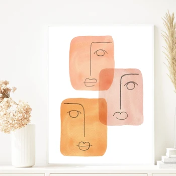 Oranž Toon Abstraktne Nägu Line illustratsioon Plakati Keskel Sajandi Moodsa Seina Art Lõuend Maali Prindib elutuba Home Decor