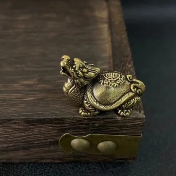 Retro Messing Müütiline Koletis Lohe Pea Kilpkonna Keha Kujukeste Miniatuuri Raske Vask Õnnelik Loomade Kuju Töölauale Ornament Decors