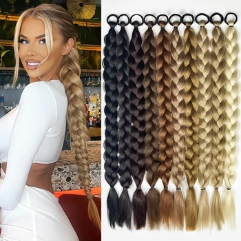 Sünteetiline Põimitud Hobusesaba Laiendid Blond Hairpiece Pikk Poni Saba Juuksed Lips Kummipaelaga Juuksed Blondid Naised