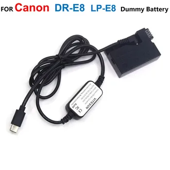 USB-C voolukaabel+DR-E8 Koppel LP-E8 Võltsitud Aku Adapter Canon EOS T2i T3i T4i T5i 550D 600D 650D 700D