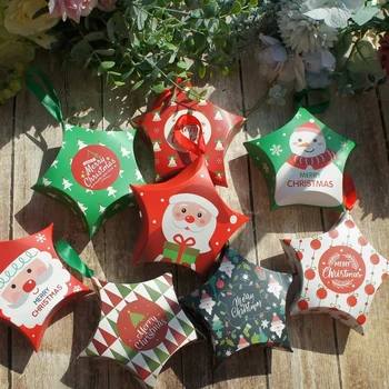 10TK Viie Osutas Star Kuju Lindi kinkekarbis Jõulud Pakendi Candy Esitada Maiustused Kastid Jõulud Santa Puu Paberi Kasti
