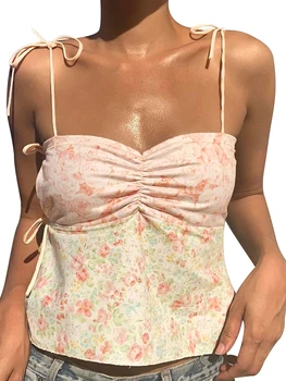 2023 Naiste Sexy Streetwear Camisole Tie-up Spagetid Rihmad Backless Flower Print Suvel Tops Pool Klubi