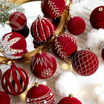 4TK Jõulud Värviline Joonistus Palli Flokeerimisega Tume Punane Ripats Xmas Tree Rippuvad Ornament Pool Navidad Uut Aastat, Pulmi Decorati