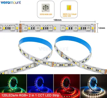 5m 12V 24V DC RGB+CCT LED Valgus 5050 RGB + 2835 2 in 1 CCT 5 Värvi 6Pin 5 Channel 12mm PCB Paindlik Lindi Kerge Teenetemärgi