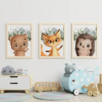 Cartoon Metsa Karu, Rebane, Siil Põhjamaade Plakatid Ja Pildid Lõuendile Maali Galerii Seina Art Baby Kids Magamistoaga Kodu Kaunistamiseks