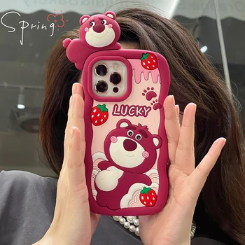 Disney Õnnelik 3D Lotso Nukk Telefon Case for IPhone 14 13 12 11 Pro Max Plus Anti-sügisel Silikoonist Pehme Koorega tagakaas
