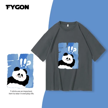 Fygon küsimärk Panda T-särk Meeste puuvillased T-särgi Suvel lühikesed varrukad Panda Graafiline T-särk cartoon Casual T-särk