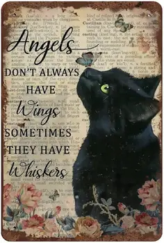 Inglid ei ole Alati Tiivad Mõnikord On Vurrud Tina Märk Vintage Õie Must Kass Kass, kes Armastavad Kingitus Vintage Tahvel