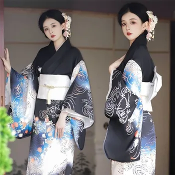 Naiste Elegantne Yukata Jaapani Traditsiooniline Kimono Valge Obi Yukata Rüü Cosplay Kostüümid Vintage Sooritades Fotograafia Kleit