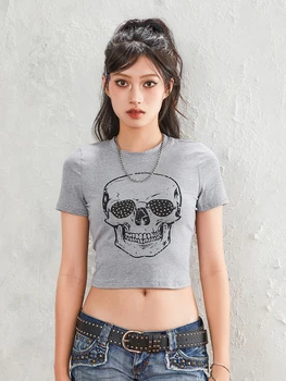 Naiste T-särk Meeskonna Kaela Lühikesed Varrukad Skull Print Slim Fit Suvel Tops Streetwear