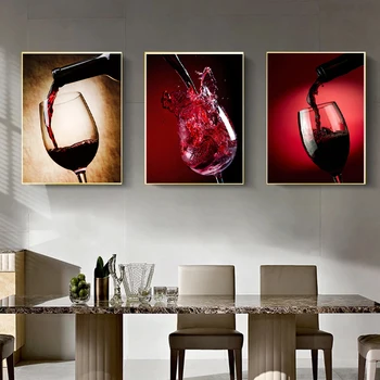Punase Veini Klaas Moodsa Kunsti Lõuend Maali Poster Prindib Põhjamaade Seina Art Pildid Seina-Elutuba Baar, Restoran, Köök Decor
