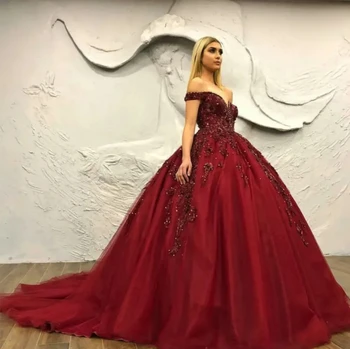 Tume Punane Pits Appliques Õhtul Kleit Helmestus Elegantne Ametlik Maha Õla Palli Kleit Naine Vestidos De Novia Customed 2024