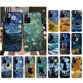 Van Goghi Päevalilled Kass Telefoni Puhul Xiaomi Redmi Lisa 13 12 Pro 11S 11 10 Pro 10S Märkus 12R 12S 12 Pro Redmi 10 12