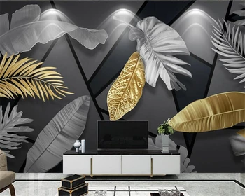 kohandatud taustpildi 3d-kerge luksuslik troopiliste taimede lehed seinamaaling moodsa geomeetrilise line TV taust seina kodu kaunistamiseks 3d tapeet