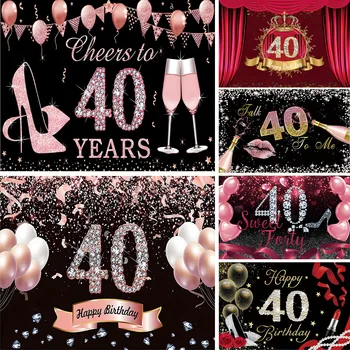 Õnnelik 40. Sünnipäeva Tausta Pool, Banner Roosa Roosa Kuld Lilled Naine 40 Aastat Nelikümmend Bday Taust Diamond Kõrged Kontsad